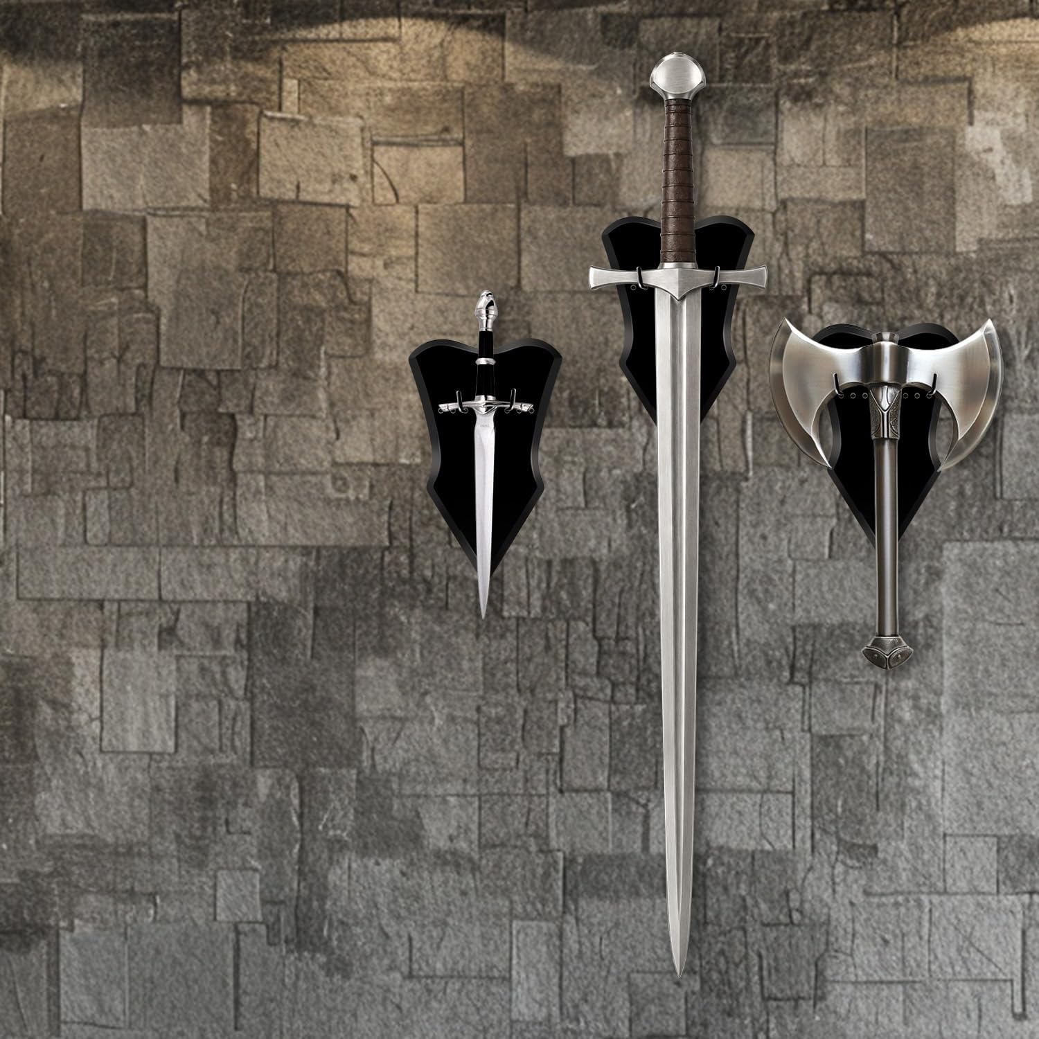 Supporto verticale da parete per spada medievale, in legno, per esporre spade e pugnali, per esporre armi da parete (1 pezzo medio)