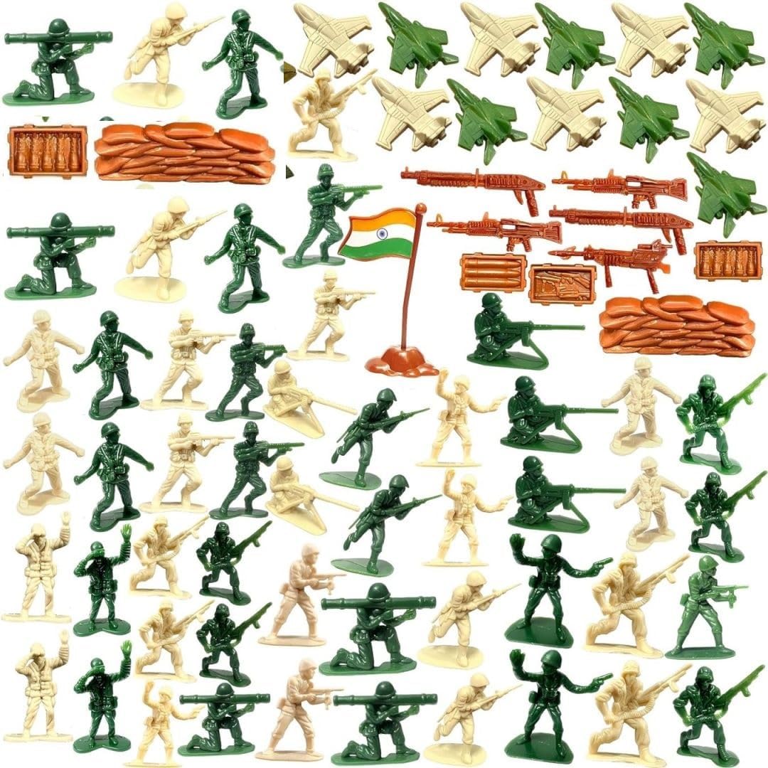 HINATI Miniature Military Set of Soldiers, Fighter Plane, Indian Flag and acessories.