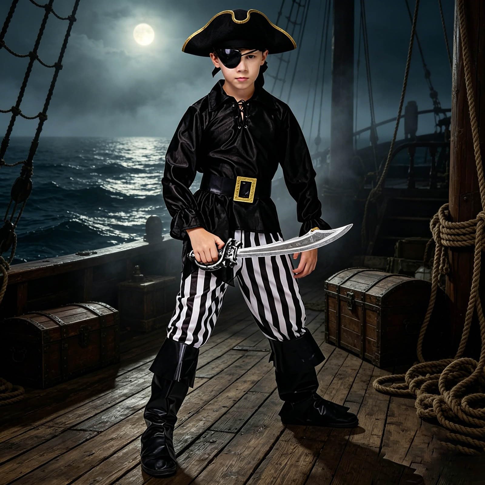 Générique DéGuisement Pirate Enfant - Costume De Jeu De RôLe Pirate De Luxe pour Garcon Et Fille - Costume De Capitaine De Pirates, Deguisement Halloween Carnaval Cosplay 2026