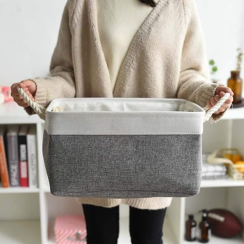Miniatura 5 de Cestas de almacenamiento grandes para estantes, cestas de tela para organizar, contenedores de almacenamiento plegables para armario, guardería,
