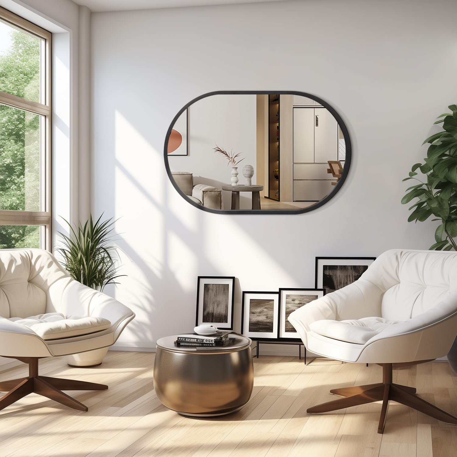 JJUUYOU Oval Mirror Black Metal Frame Bathroom Mirrors for Wall 7050 CM Large Aluminum Alloy Mirror Decorative for Bathroom Living Rooms Bedroom Entryway Hallway Horizontal or Vertical Hanging - Image 3