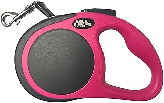 My Bestie - Retractable Dog Leash w/ Anti-Slip Handle 360Â° Tangle-Free | 16 ft. Strong Nylon Tape | One-Handed Brake, Pause, Lock, Heavy Duty Pet Leash for X-Small/Small/Medium up to 44 lbs-Pink/Black