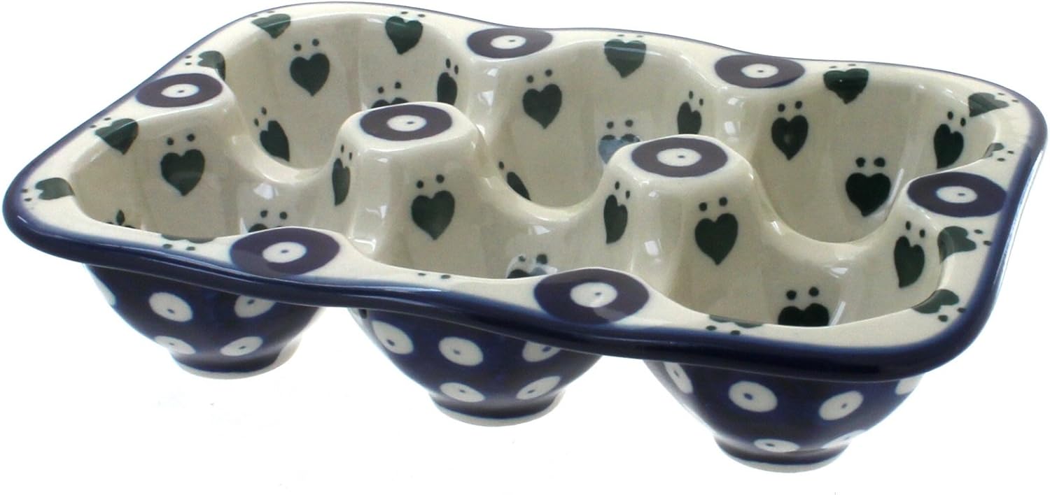 Blue Rose Polish Pottery - Blue Alyce Egg Tray - 6 Count - 7" x 5" - Decorative Tray for Storing Fresh Eggs on Counter or Table