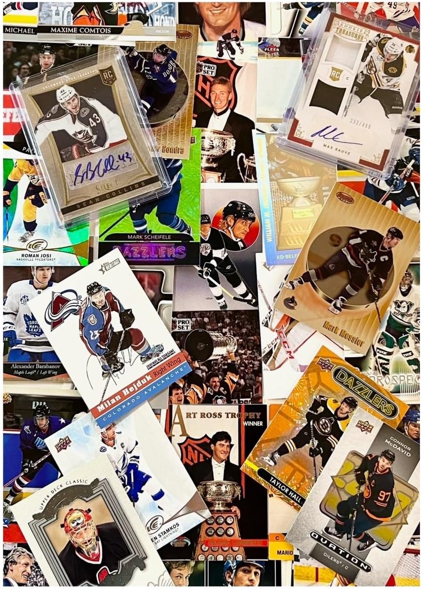Alleo 100 Official Hockey Cards, Rookies, Stars, Hall of Fame & 2 Authentic Autograph, Jersey, or Relic Cards