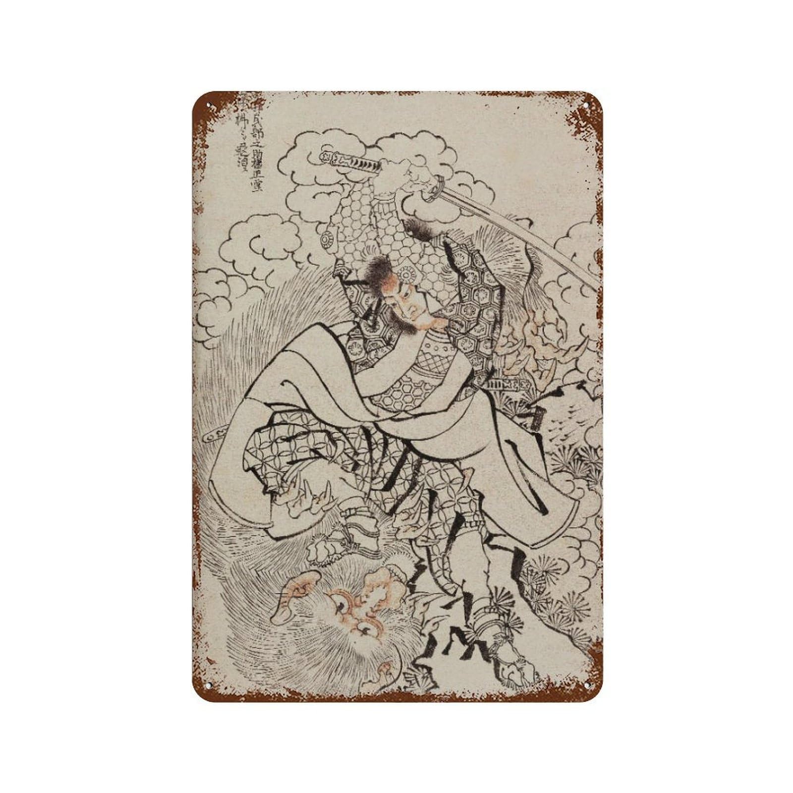 xiaoxiaoshen Hokusai Samurai Japanese Decor Wall Decor Art Metal Tin Poster Modern Home Decor Art Home Bar Shop Decorations Vintage Sign 30x20cm