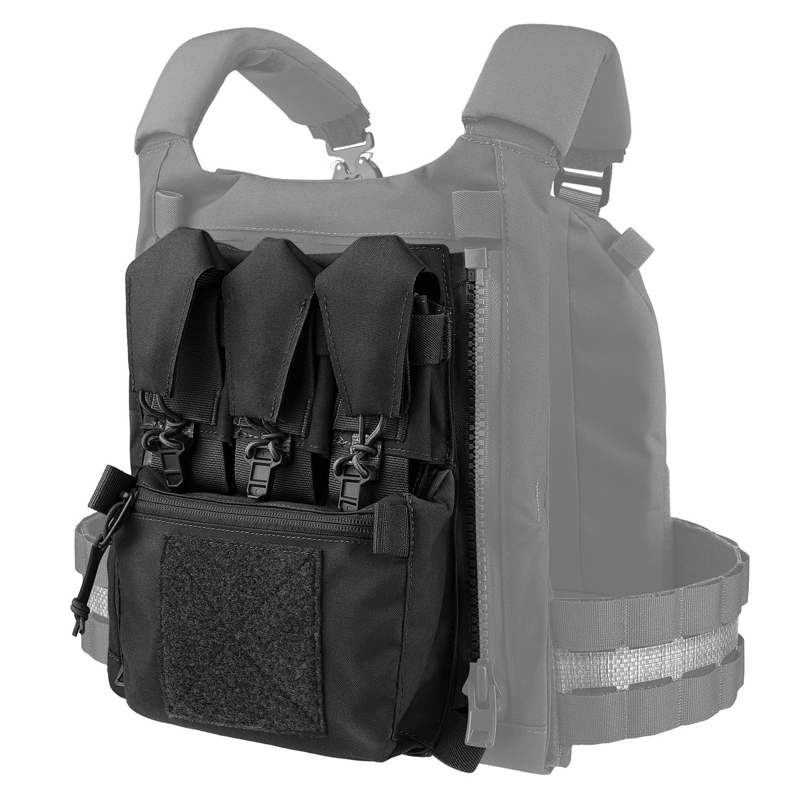 Panneau Dorsal Tactique MOLLE Zippé Avec Porte-chargeurs Triples Et Pochette Zippée - Sac D'extension Pour Gilet Airsoft De Chasse Et Sac À Dos Tactique