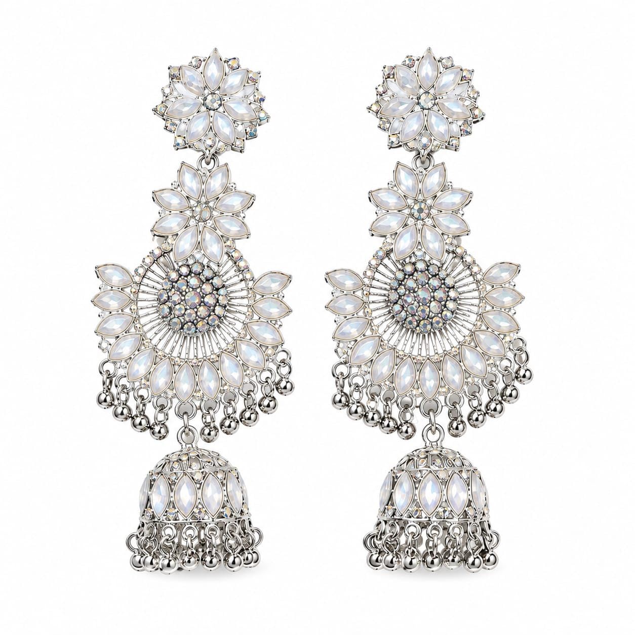 Pearl Floral Jhumka Earrings for Women – Gold Tone Traditional Chandbali Drop Earrings with Pearl Beads | Ethnic Wedding & Party Casual Wear Jewelry-image-46