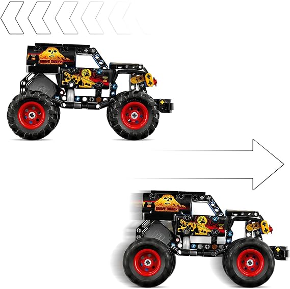 LEGO Technic Monster Jam Grave Digger Ateş ve Buz 42219 – 7 Yaş ve Üzeri Kız ve Erkek Çocuklar için Gerçekçi Detaylar İçeren Çek Bırak Kamyon Oyuncak Yapım Seti, Yaratıcı Hediye Fikri (263 Parça)
