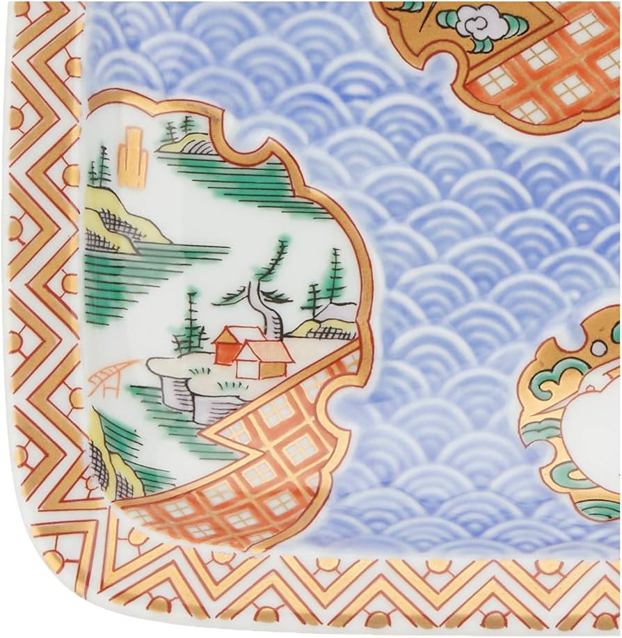 Amazon｜波佐見焼 林九郎窯 絢爛 古伊万里風 銘々皿 青海波地紋雪輪