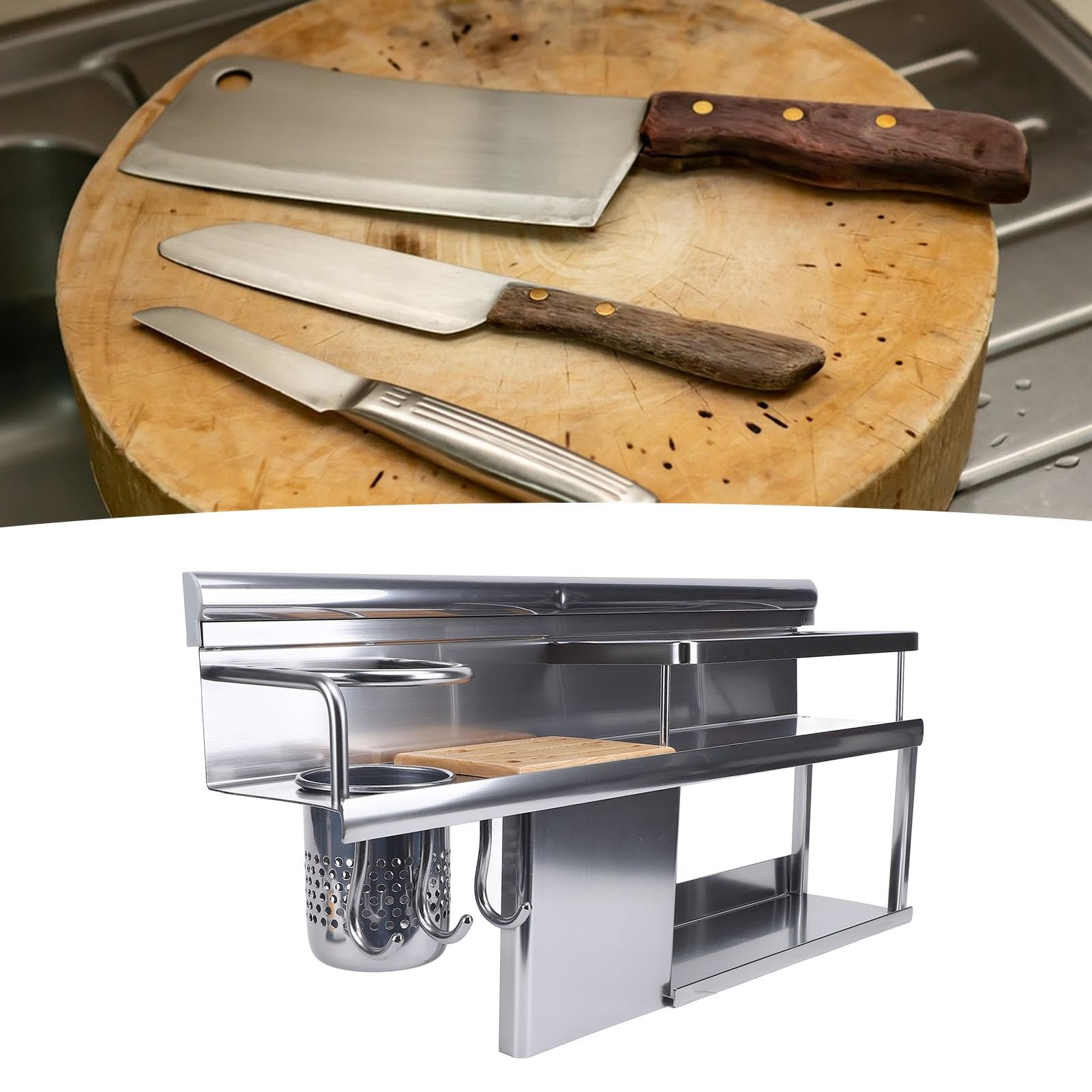 Hztyyier Support Organisateur de Cuisine Mural, Support de Lame en Bois, Supports de Rangement de Baguettes de Cuillère en Alliage D'aluminium, pour la Cuisine