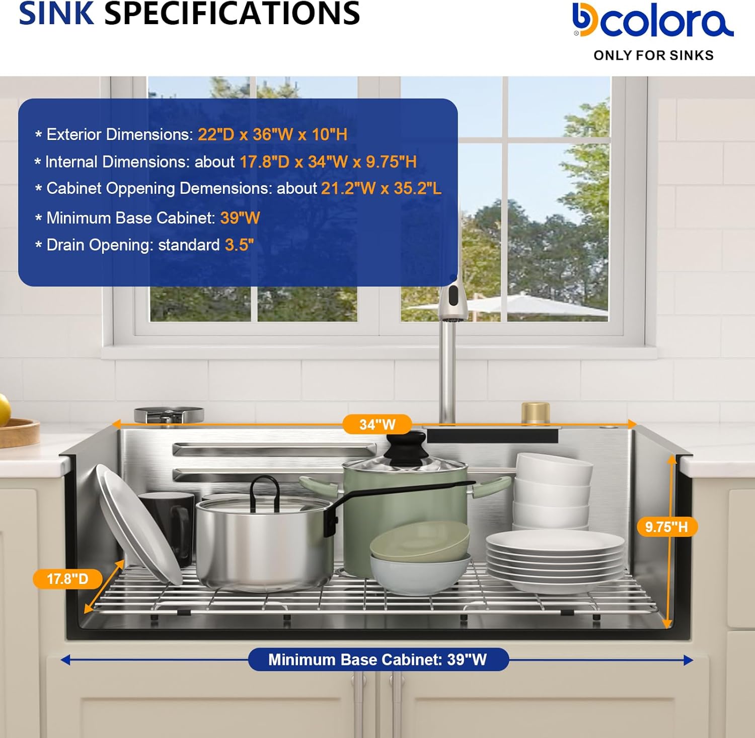 Dcolora 36 Inch Waterfall Kitchen Sink Drop In Smart Workstation With Faucet Combo Topmount Multifunctional Stainless Steel 304 Single Bowl Sink,DC-SFDOE00013