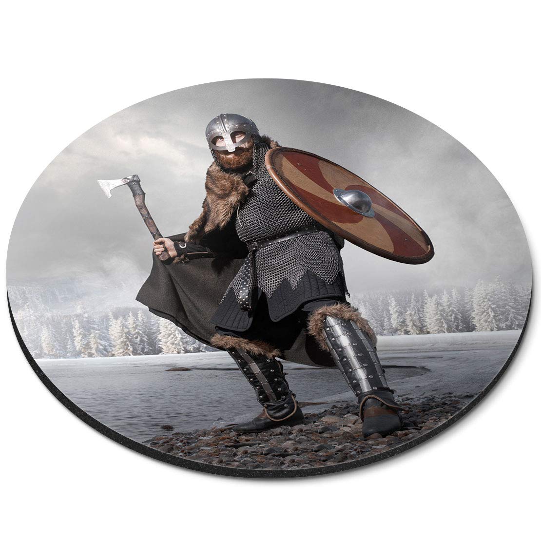 Destination Vinyl ltdMedieval Scandinavian Warrior Viking - Flexible Round 5mm Rubber Mouse Mat Pad Office Home Novelty Printed Desk Accessory 21859