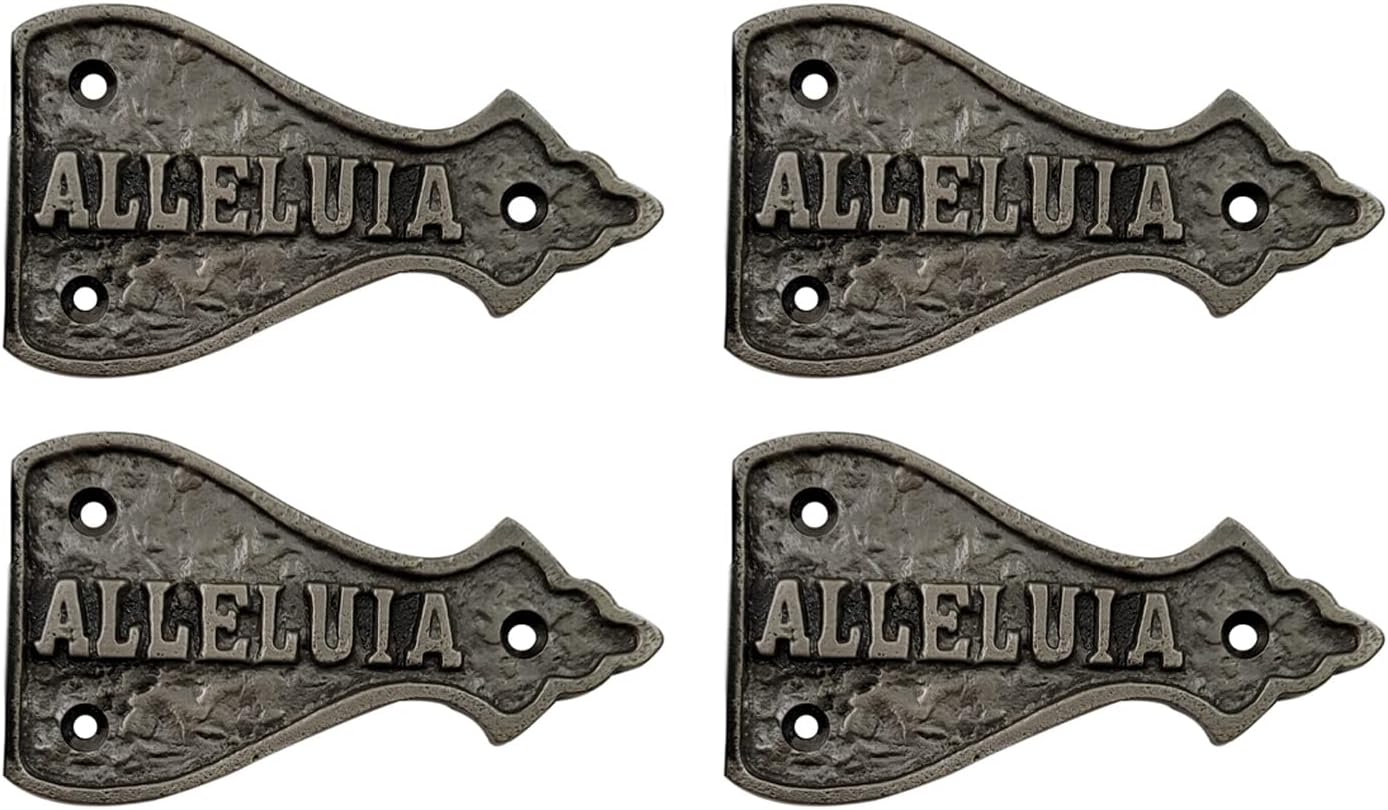 Adonai Hardware Alleluia Antique Cast Iron Vintage False or Faux or Dummy Hinges Front Engraved with Letters (4" x 4 Pack,) for Cabinets, Wardrobes, Sheds, Windows, Wooden Box, Chest and Trunks