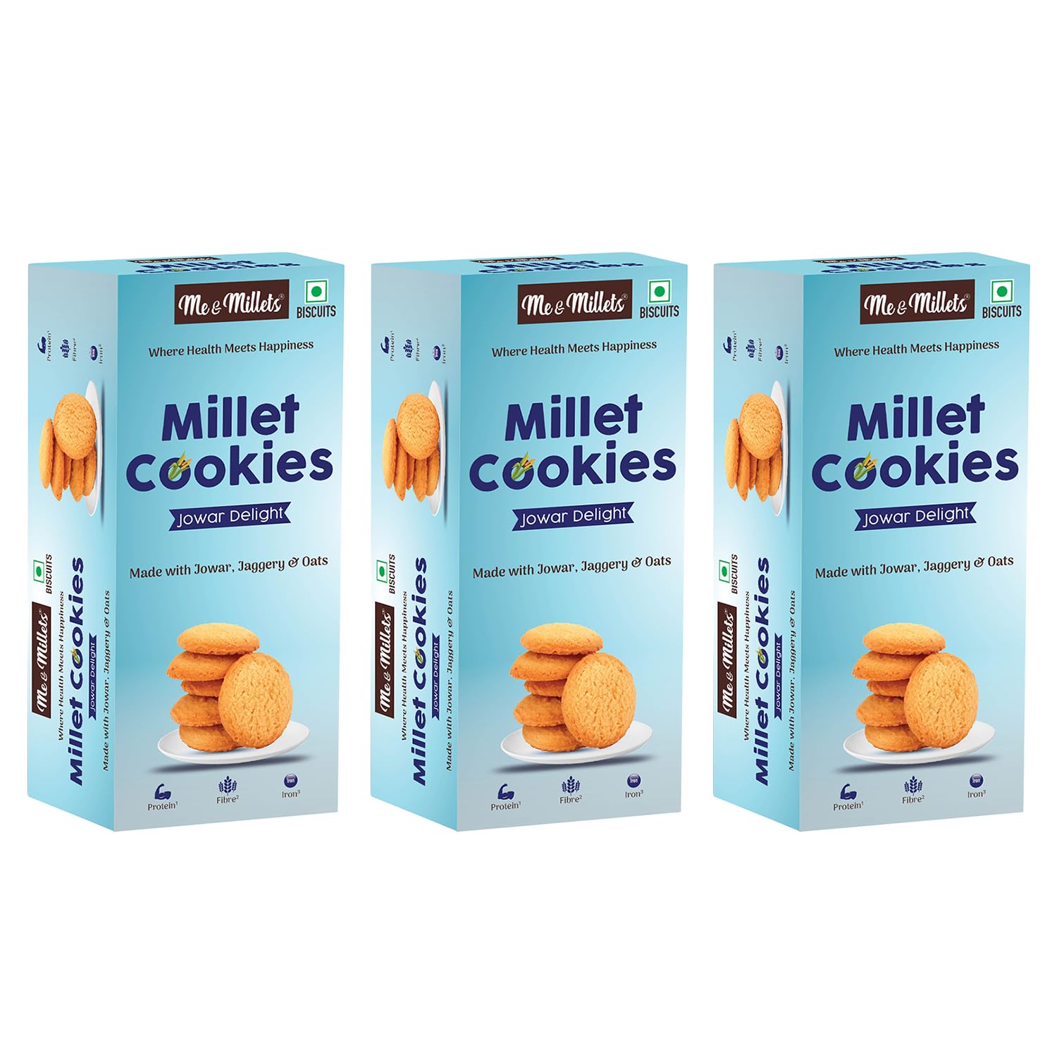 Me & Millets Cookies Jowar Delight (75g X 3) - Delicious Millets Biscuits, Rich In Fiber & Protein, Healthy Tea Snack (Jain Friendly)-image-17