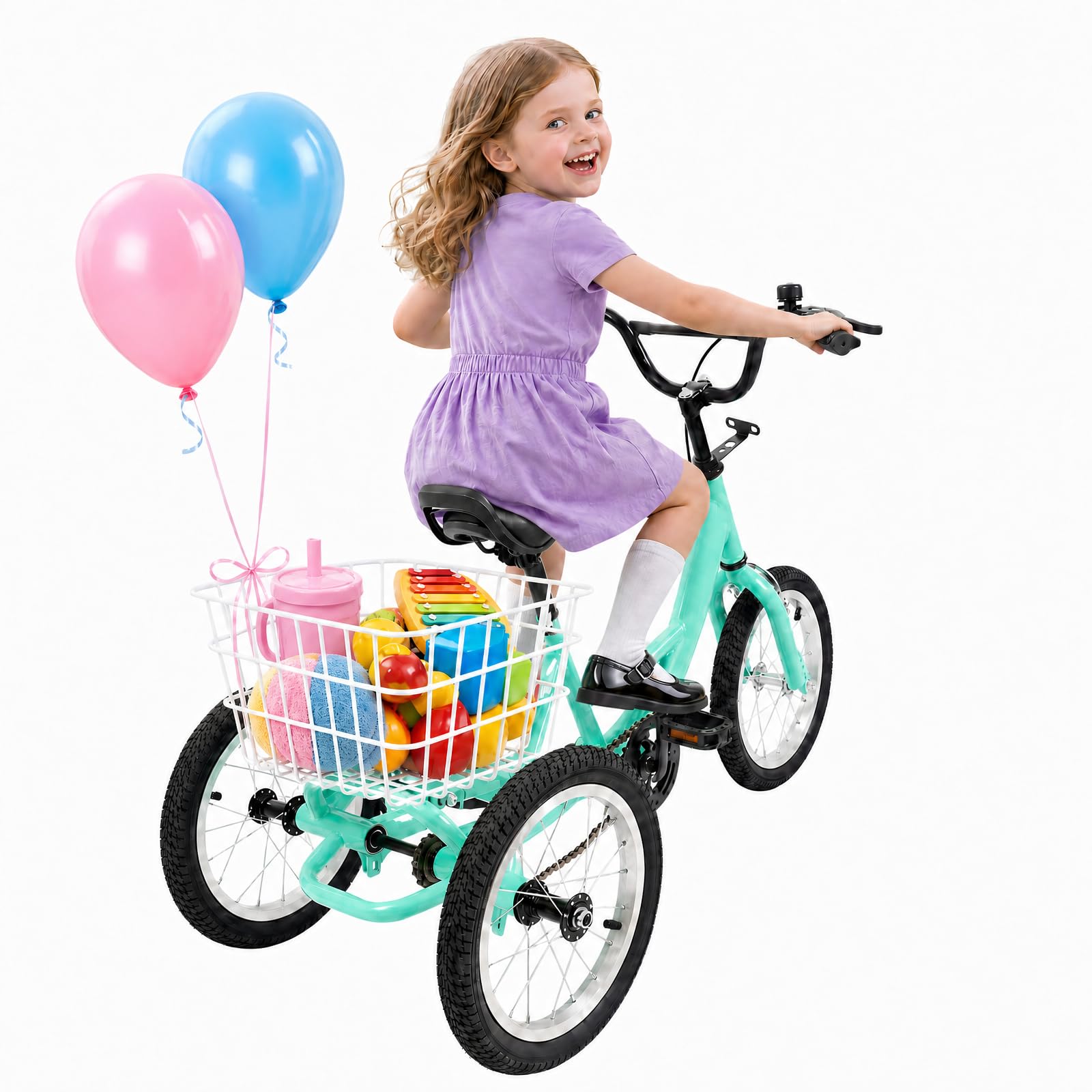 14 Inch Tricycle for 5-8 Years Children, Kids Bikes with Parent Handlebars