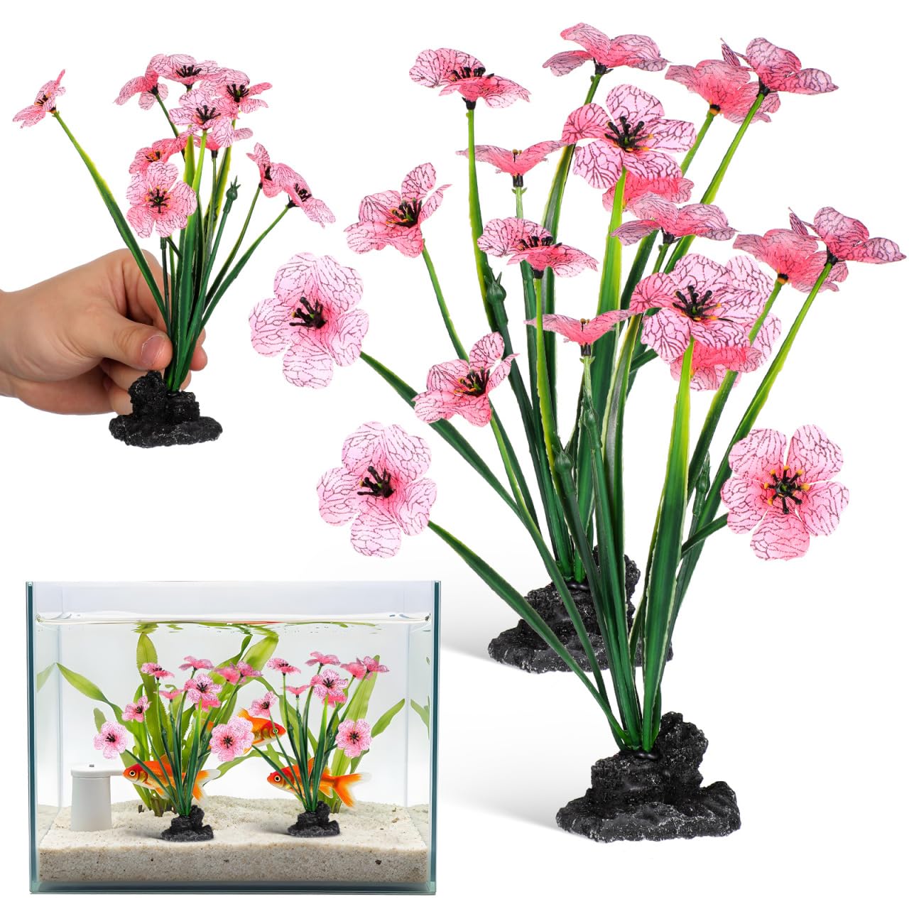 BESPORTBLE Aquarium Decorations Artificial Aquatic Plants for Fish Tank Accessories, Vivid Plastic Water Silk Leaf Ornaments for Tropical Betta Goldfish Tank Decor, Small Medium Large Underwater Habit