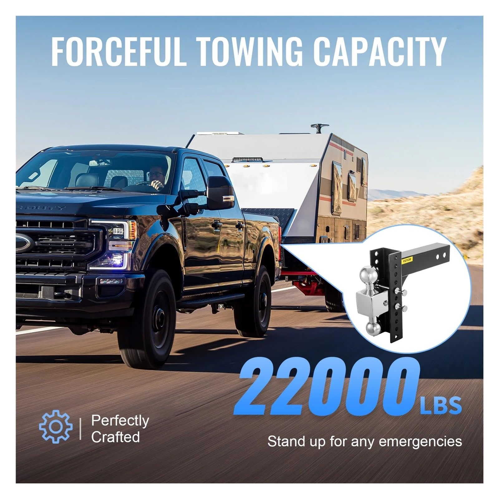Regulowany zaczep holowniczy Heavy Duty 6/8" Rise & Drop Hitch Ball Mount z zamkiem na kluczyk do holowania przyczep samochodowych i ciężarowych Dla początkujących majsterkowiczów(6 inch)