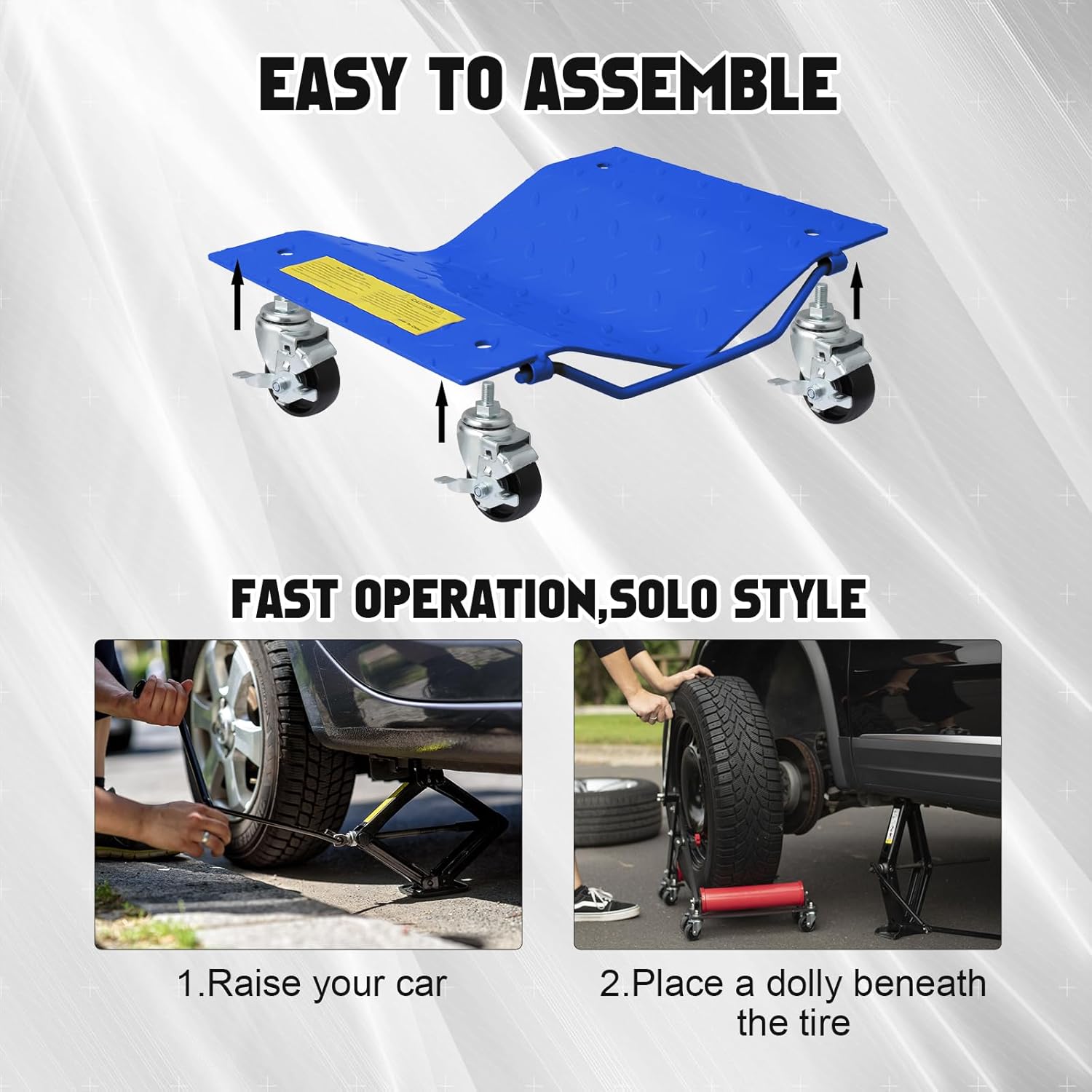 Towallmark Car Dolly Set of 4, 6000lbs Capacity Heavy Duty Car Wheel Dolly, Trailer Mover Vehicle Dolly with Brakes for Car Moving, Blue