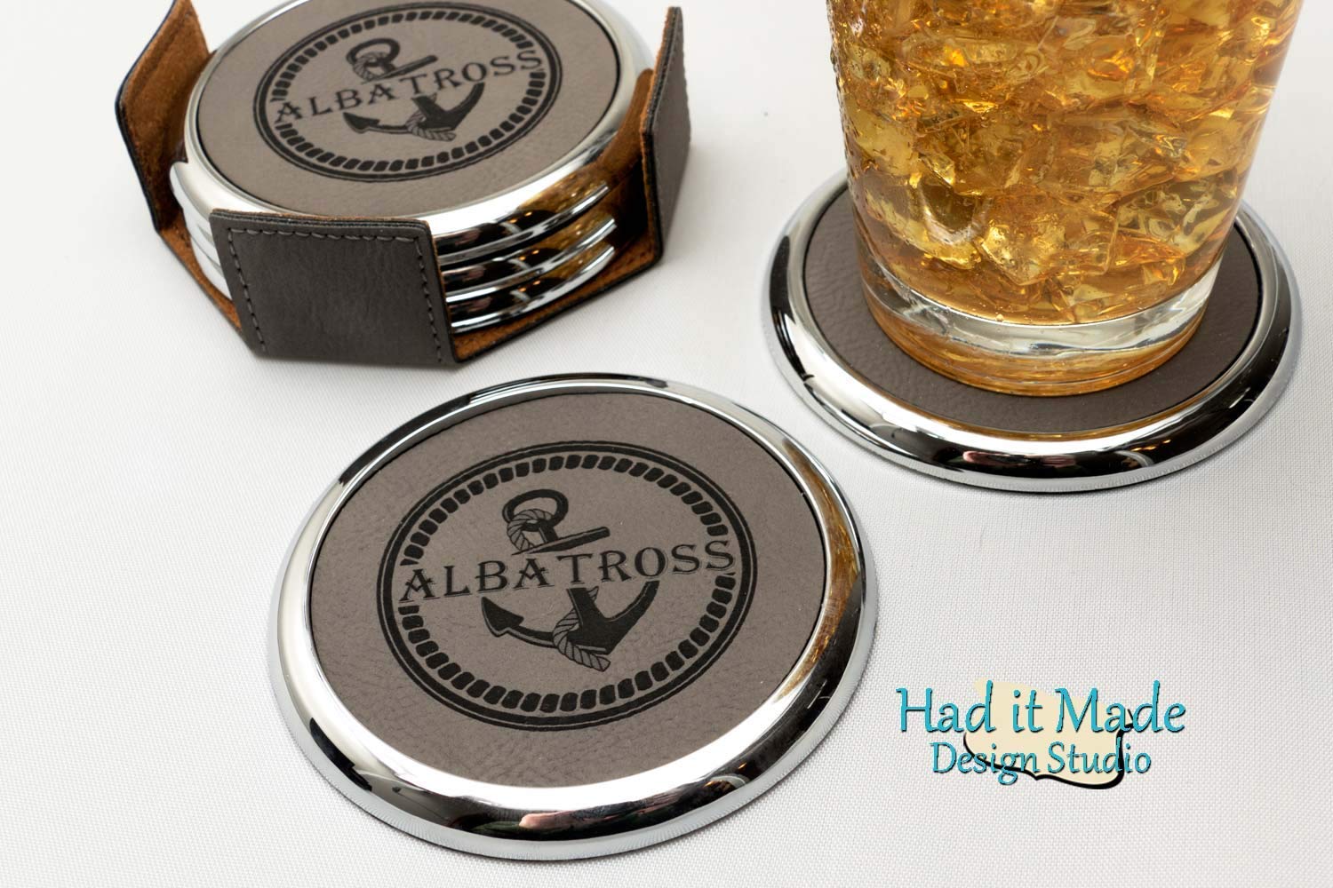 Anchor and Rope Nautical Coaster Set, (CSN1) Leather Coaster, 3rd Anniversary