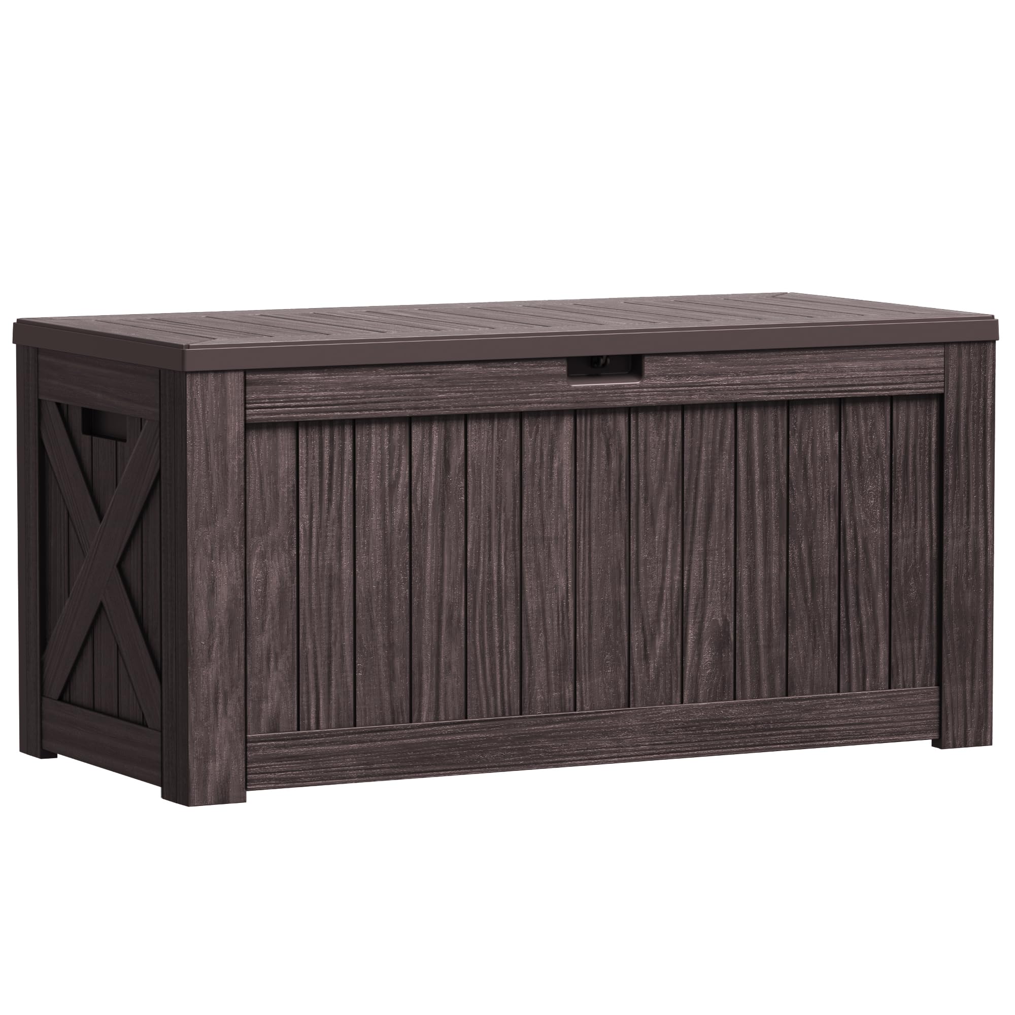 Greesum Outdoor Storage Box 120 Gallon Storage Bin with Lid for Patio Furniture, Garden Tools, Pool Supplies, Lockable, Waterproof and UV Resistant, Dark Brown