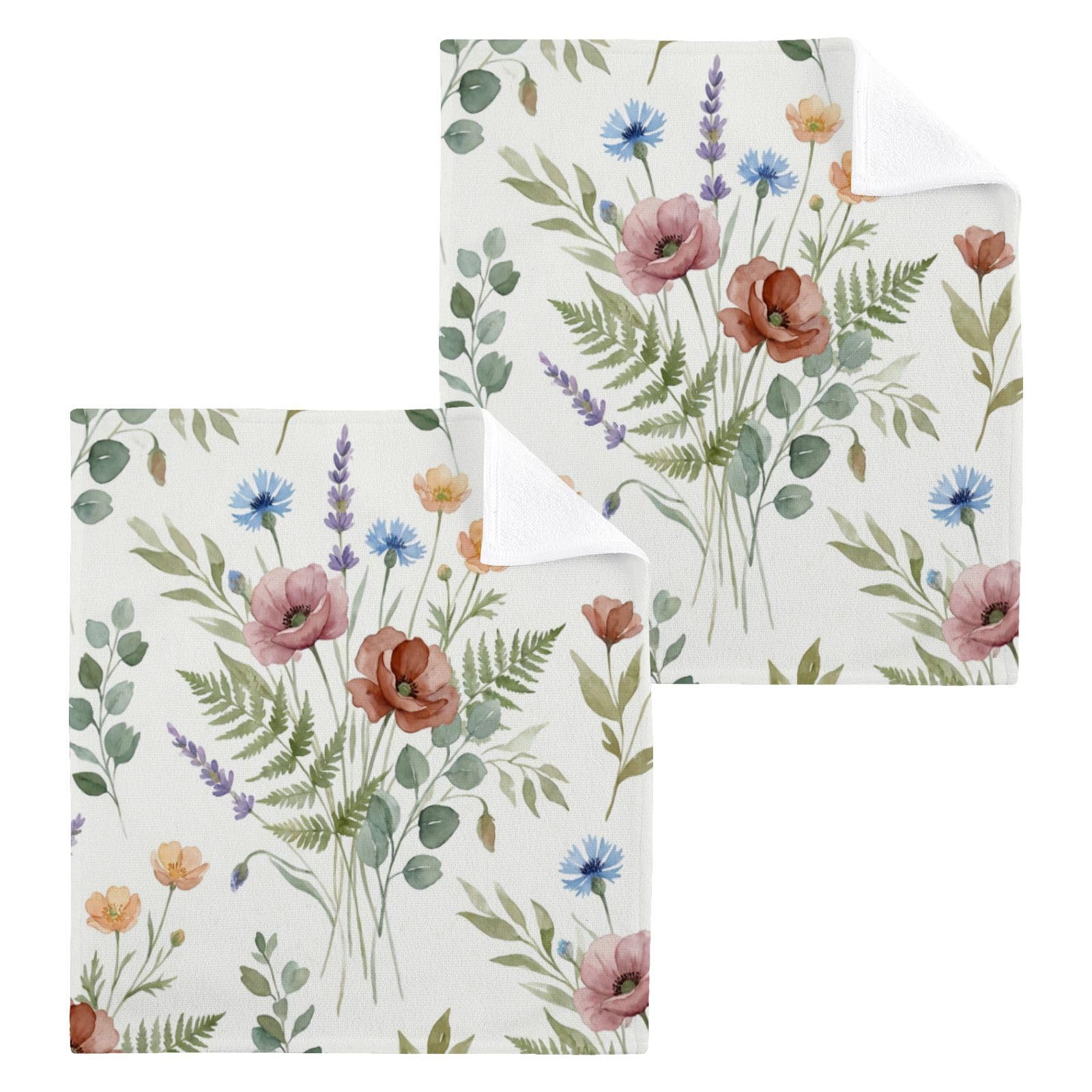 BOESI Leaf Floral Pattern 12x12in Cotton Washcloth,Face Towel