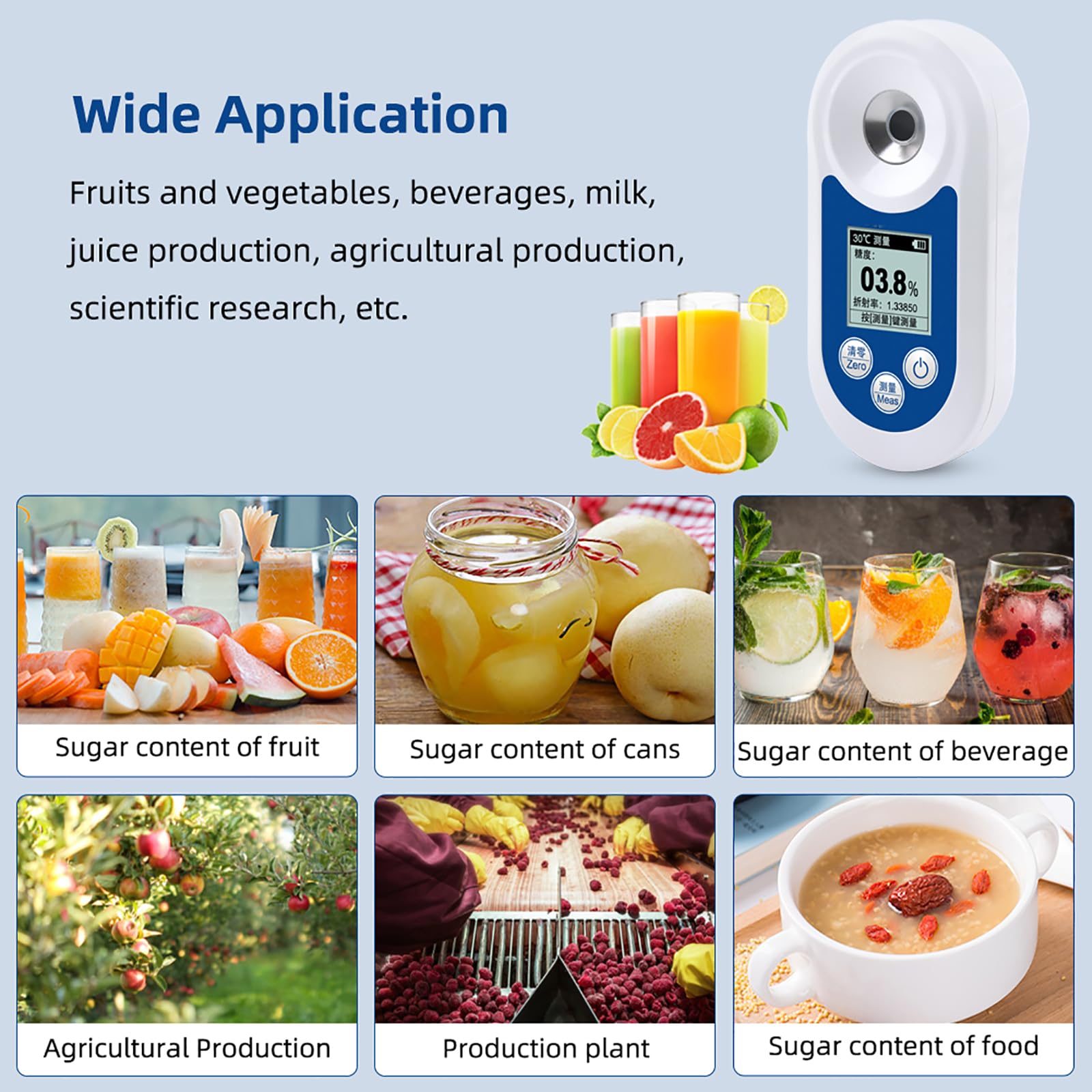 Medidor Brix, Refractómetro Digital Brix con Compensación Automática de Temperatura, Rango de Medición 0-55% y Precisión ±0.2%, Pantalla Retroiluminada y Prueba Rápida, para Jugos, Miel, Bebidas