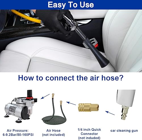 Miniatura 4 de Pistola de limpieza de automóvil, pistola de aire de alta presión con 2 boquillas de juego, limpieza interior del automóvil para tapicería de