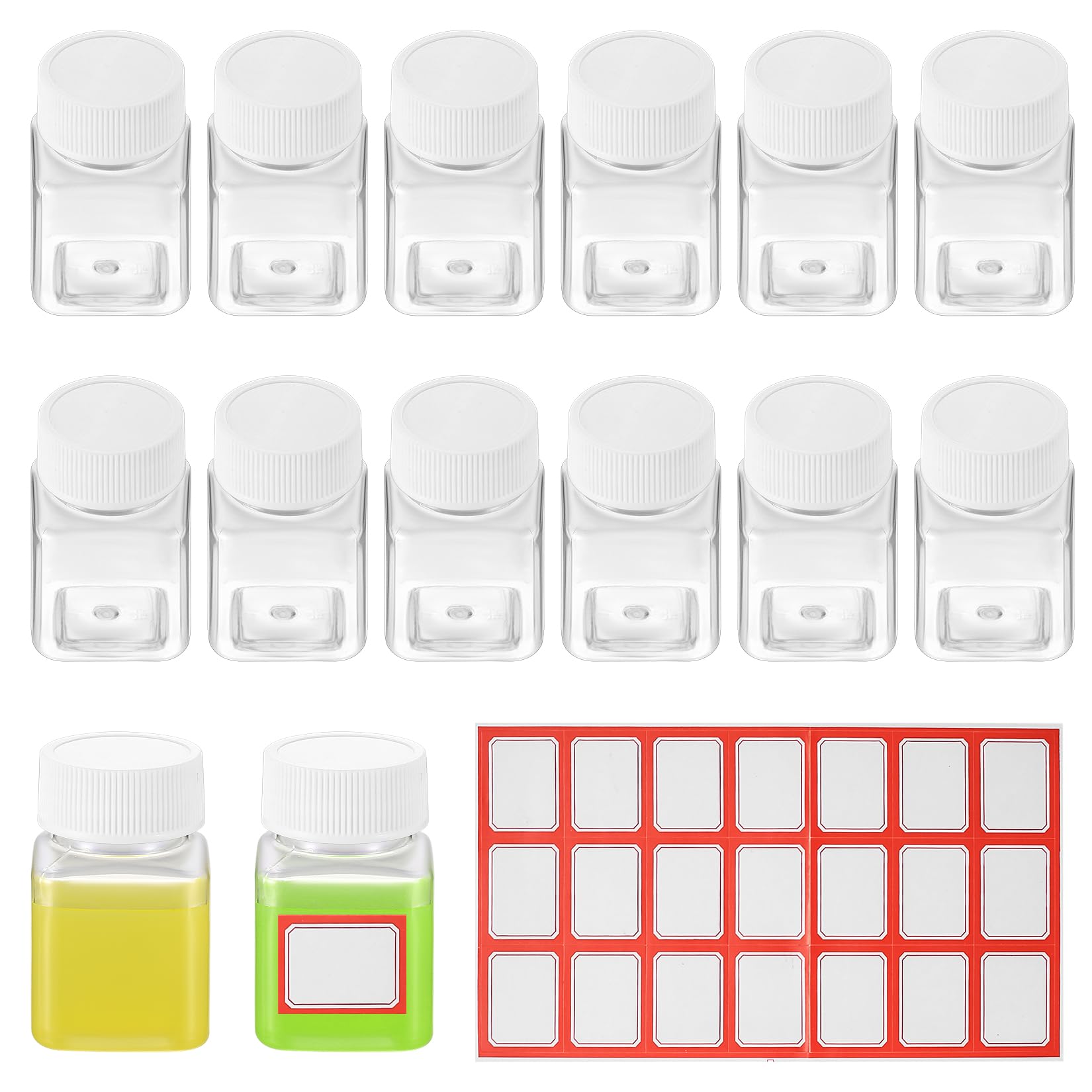 14 Piezas Botellas Pequeñas Reutilizables de Plastico, 50ml Botella de Transparente con Tapón de Rosca, Botes Pequeños para Rellenar Cosmetica Vacio, para Viajes, Líquidos Champú, Loción