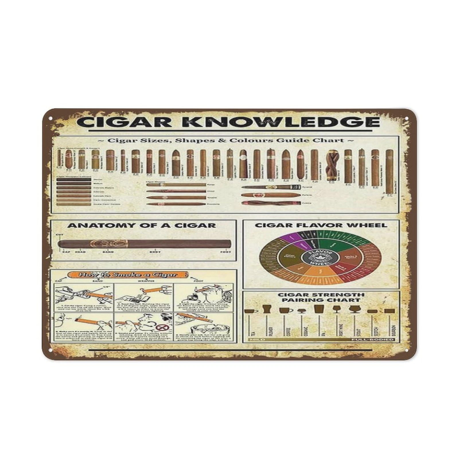 Kimghds Tin-1579 Vintage Cigar Knowledge Metal Sign 8X12inch Tin Art Deco Wall Mount Decorative Signage
