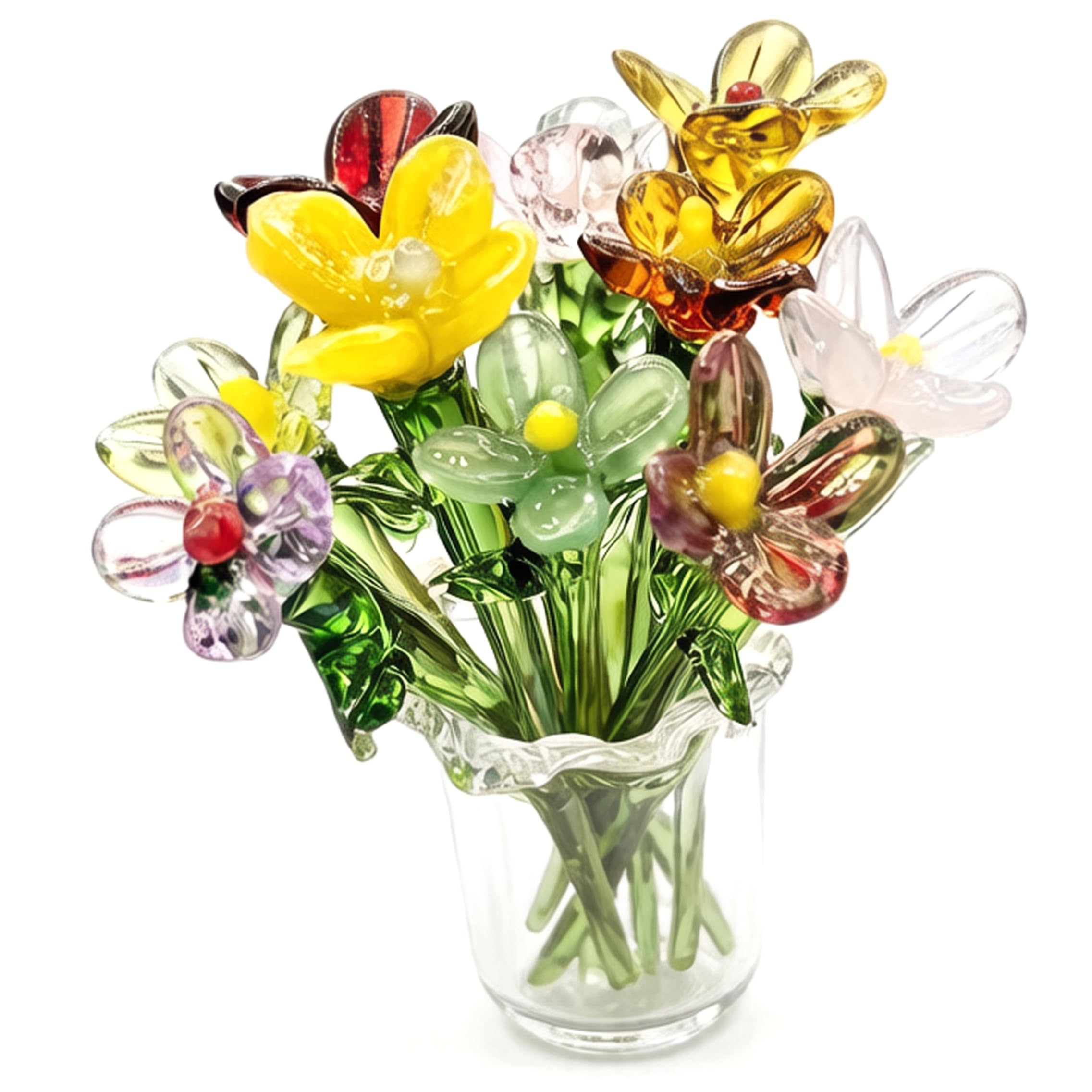 Aetherize 10PCS Mini Glass Flowers, Tiny Glass Flowers in Vase - Handcrafted Glaze Floral Arrangement for Home Decor Mini