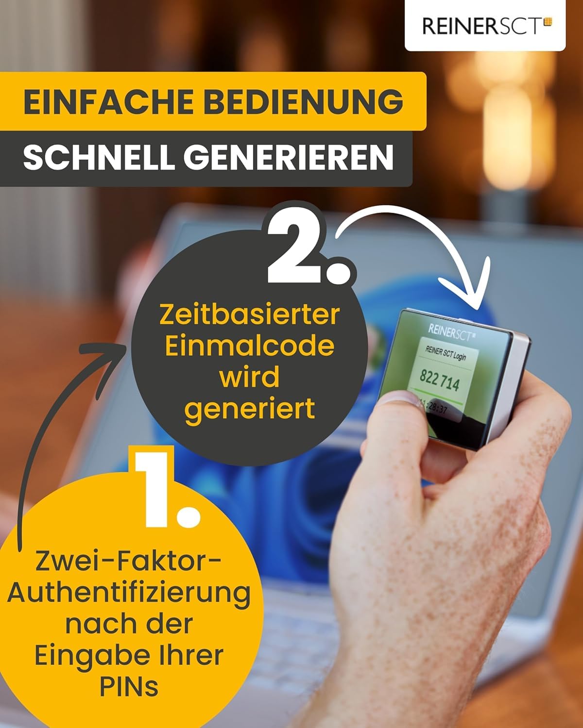 Reiner SCT Authenticator Mini I generador TOTP para autenticación de Dos factores I Compacto y portátil I Llave de Seguridad para iniciar sesión de Forma Segura en Servicios en línea y criptobolsas