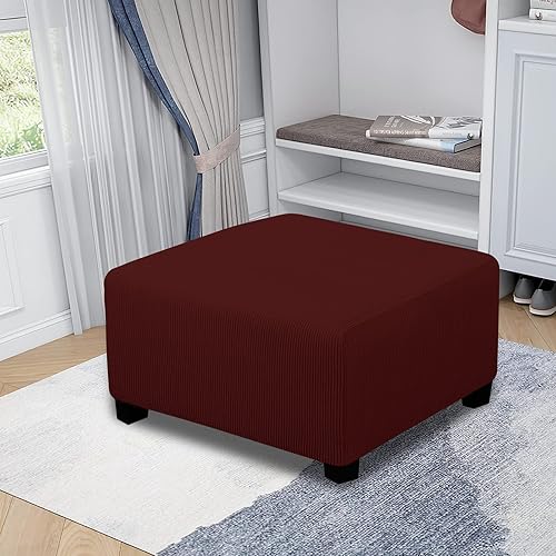 Vista 534 de Easy-Going - Funda elástica para taburete otomano, funda protectora para muebles, funda rectangular con parte inferior elástica Beige