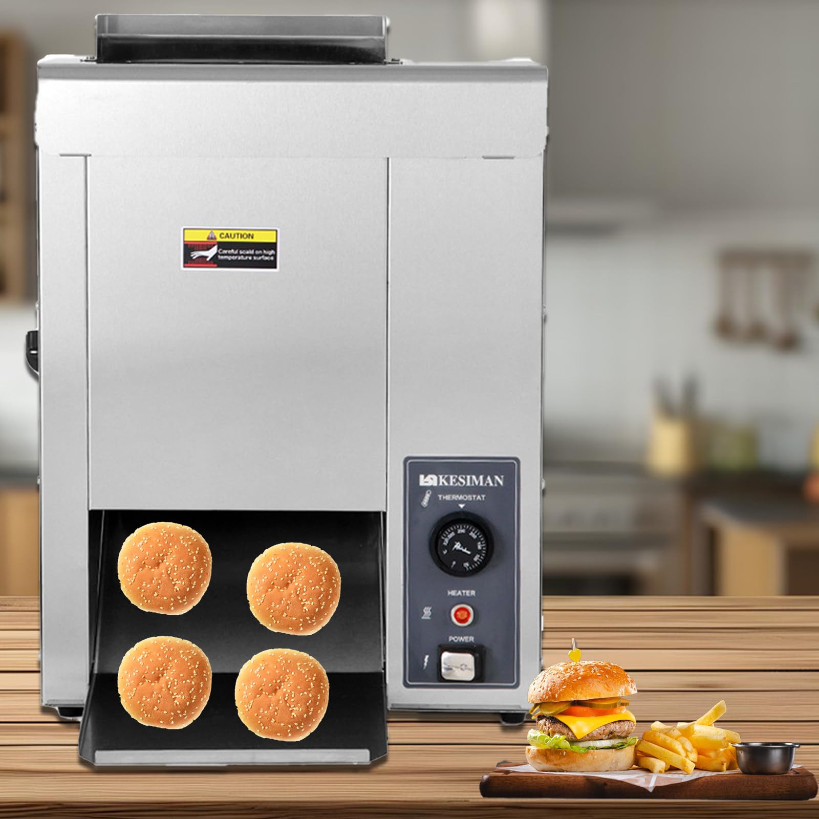 Tostador de Pan Comercial Acero Inoxidable 304, Tostadora Vertical 2000W Maquina Hacer Hamburguesas Grosor Ajustable para Pan y Sandwich