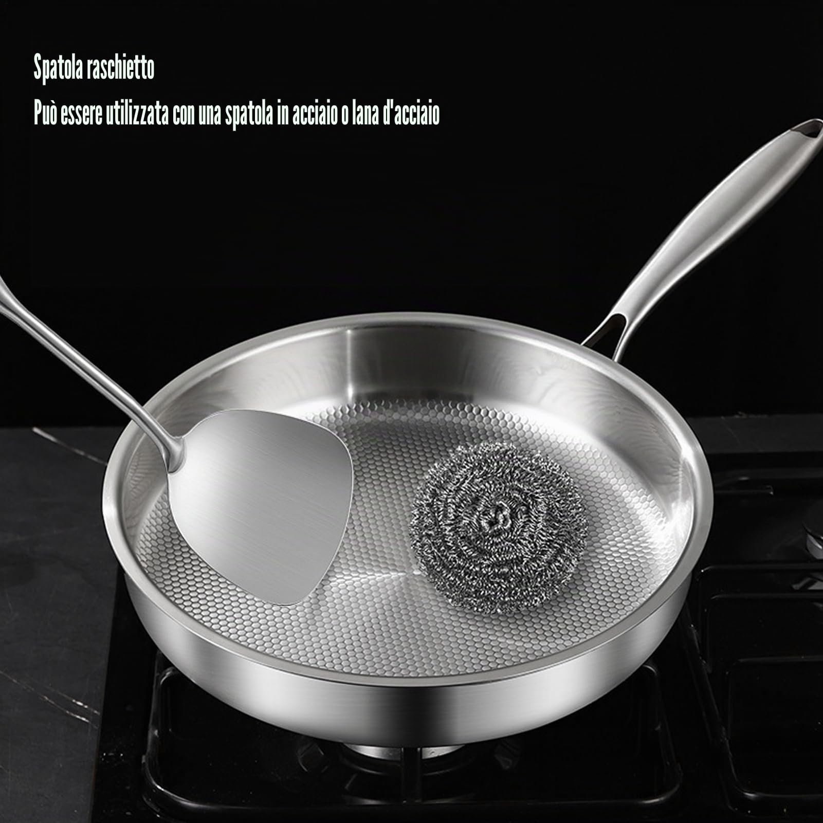Generico Padella In Titanio Antiaderente Senza Rivestimento 24 Cm Con Coperchio, Resistente Ai Acciaio Inossidabile Per Friggere, Saltare, Rosolare E Cucinare In Modo Sano