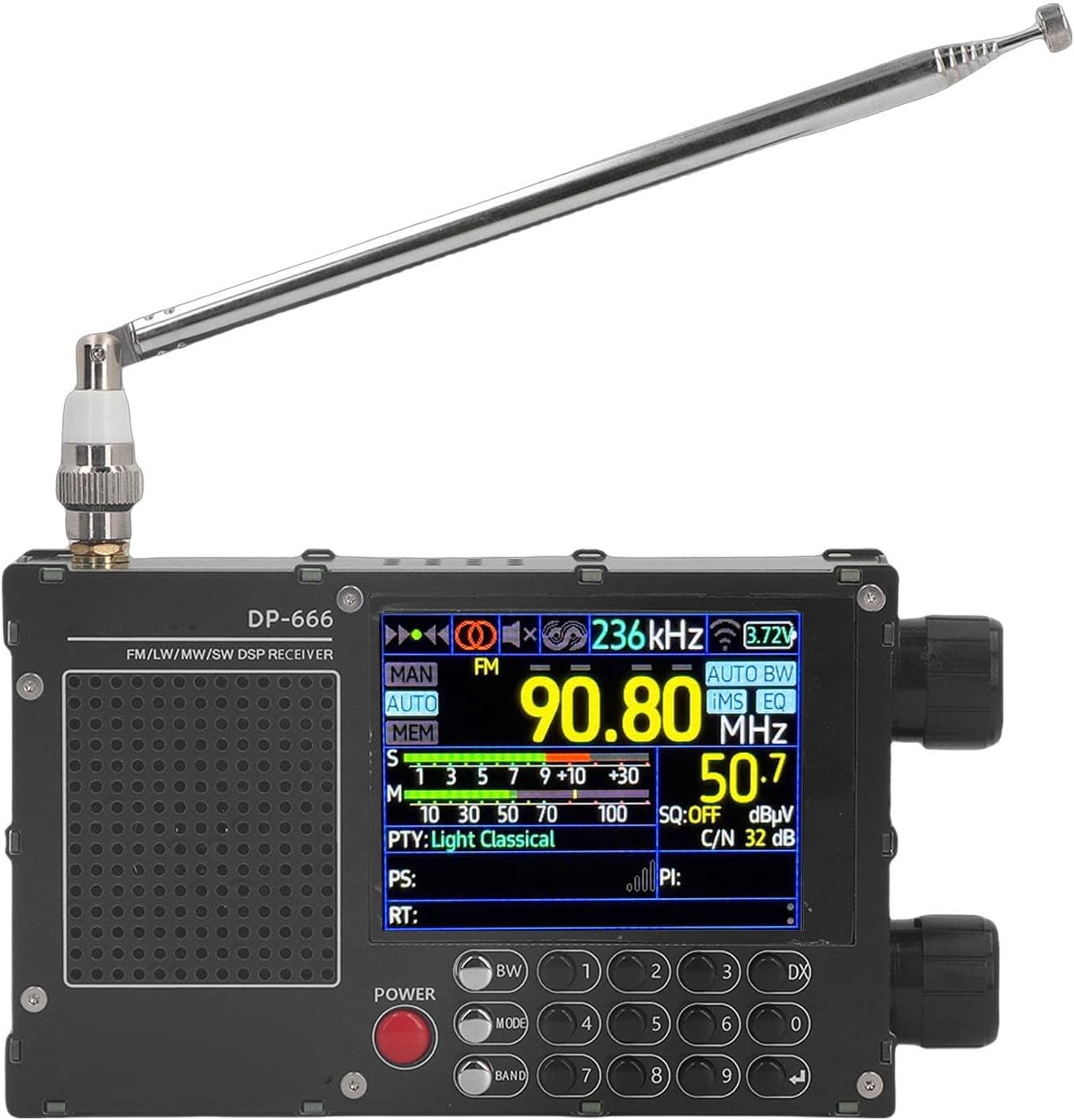 DP 666 Portable Full Band Radio with 2.8 Inch IPS Touch Screen, DSP, FM/LW/MW/SW Bands, Long Standby Time for Outdoor Travel Camping Climbing, Black