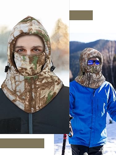 Miniatura 5 de 3 piezas de pasamontañas camuflaje para caza, máscara facial Sherpa con capucha, cubierta facial resistente al viento para clima frío, deportes de