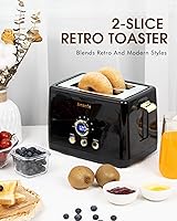 Vista 2 de Tostadora de 2 rebanadas, tostadora de pan retro con pantalla LED, tostadoras de ranuras extra anchas con 6 ajustes de tostado del pan, bagel
