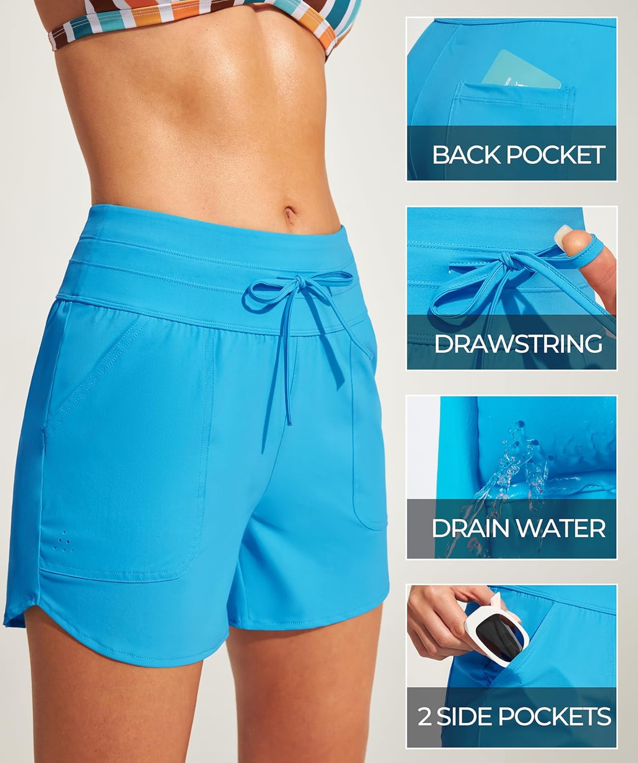 IUGA Womens 5" Swim Board Shorts Stretchy High Waisted Beach Shorts for Women Quick Dry UPF 50+ Swimsuit Bottoms with Liner - Image 5