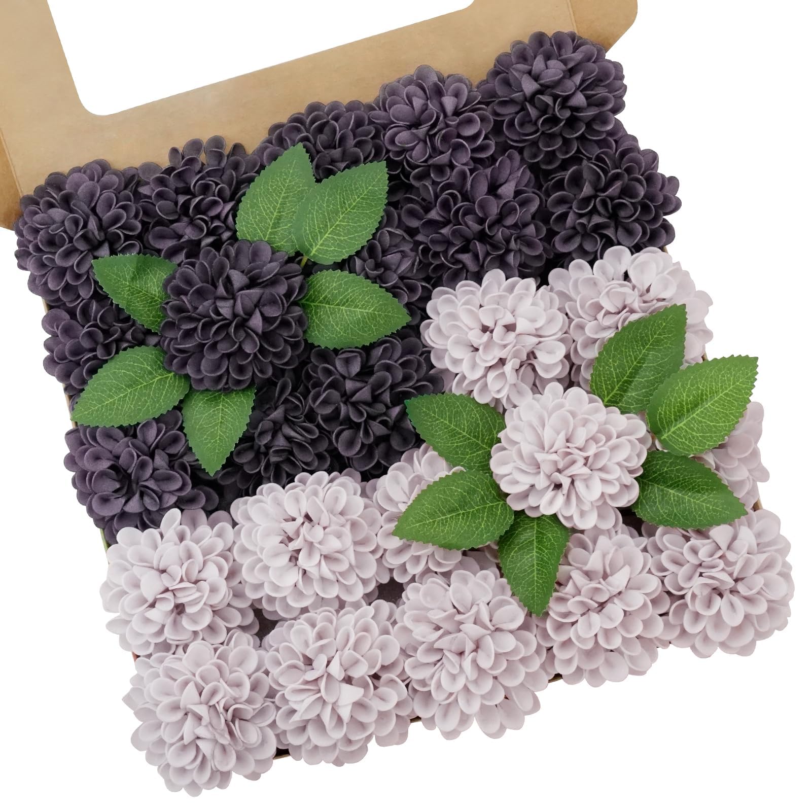 Artificial Flowers, 25pcs Realistic Artificial Rose for DIY Wedding Bouquets Centerpieces Arrangements, Dark Purple and Light Purple Dahlia Flowers with Stem for Bridal Shower Party