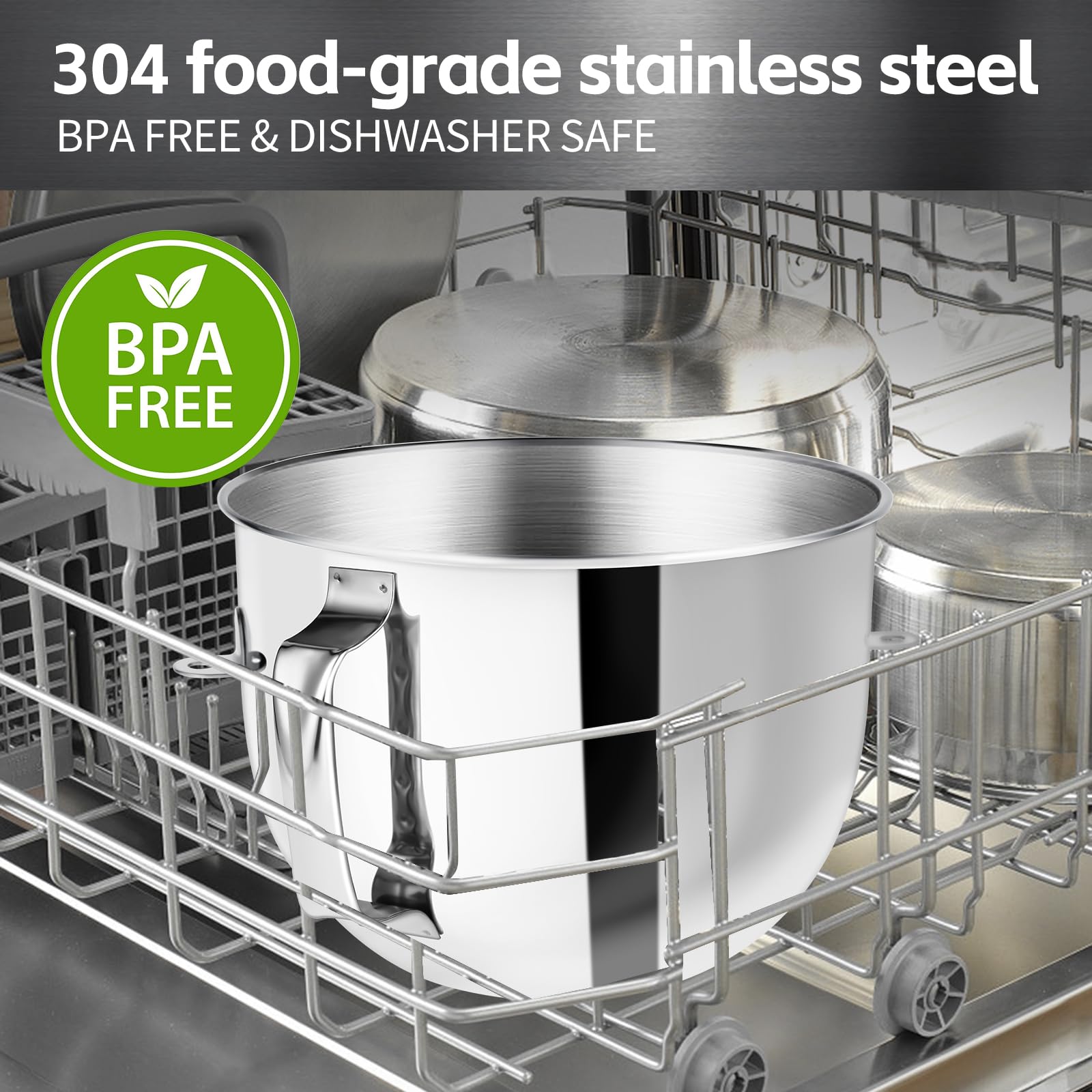 Bol Mélangeur 7 Pintes En Inox Pour Robots KitchenAid - Compatible Nombreux Modèles - Accessoire Pétrissage, Pâtes