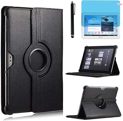Case for Samsung Galaxy Tab 2 10.1 inch 2012 (GT-P5100 GT-P5110 GT-P5113), 360 Degree Rotating Stand Case Full Protective Cover,with Stylus Pen,Screen Film (Black)