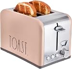Rae Dunn Grille-pain, acier inoxydable 2 Grille-pain carré, large fente avec 5 Niveaux de brunissement, avec des options Bagel, Defrost et Annuler (Cream)