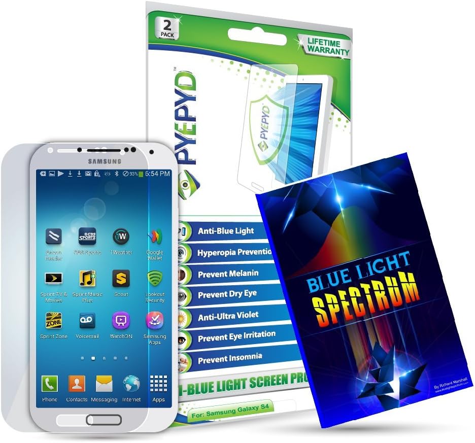 Anti-Blue Light Screen Protector for Samsung Galaxy S4 UV Filter HD Clear Anti-Scratch Premium Quality Film - Saves Your Eyesight from Harmful UV Ray and Blue-Light