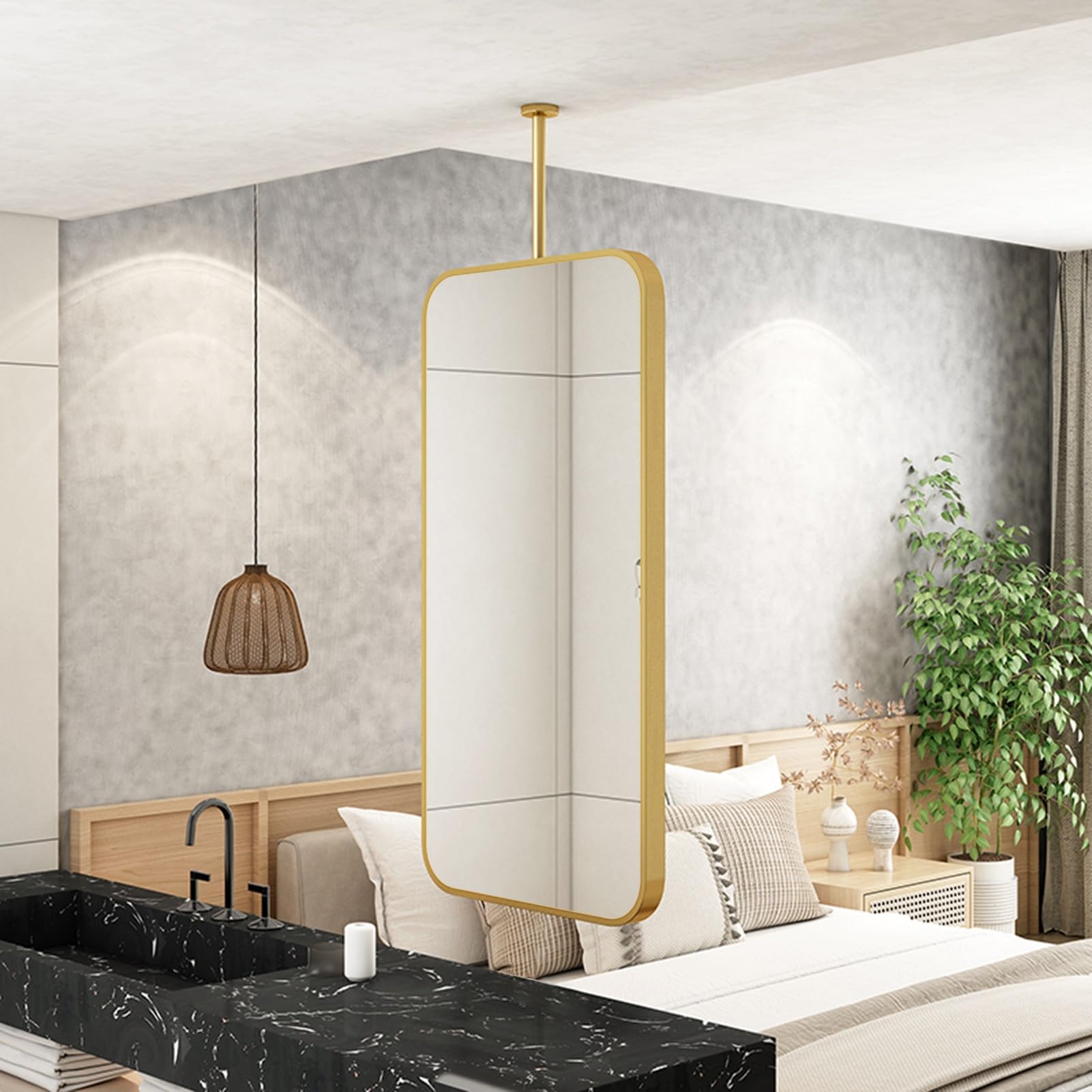 FGXHHS Modern Rectangular Ceiling Mirror with Adjustable Boom for Bathroom Vanity and Makeup