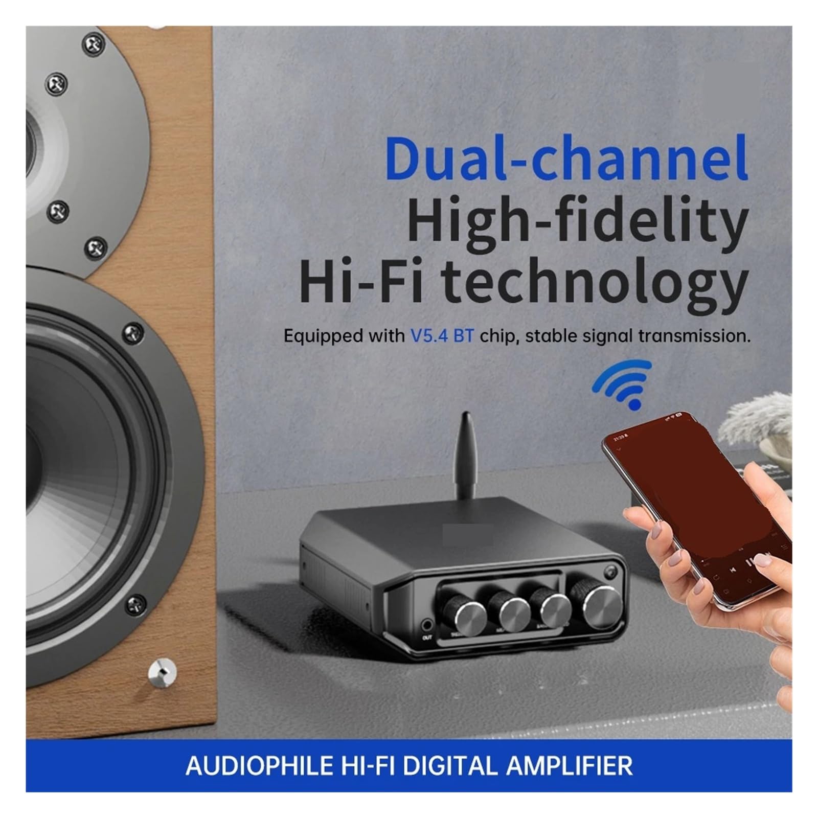 Amplificatore di classe D 2.0 canali 50Wx2 Amplificatore stereo HiFi Amplificatore digitale Volume regolabile