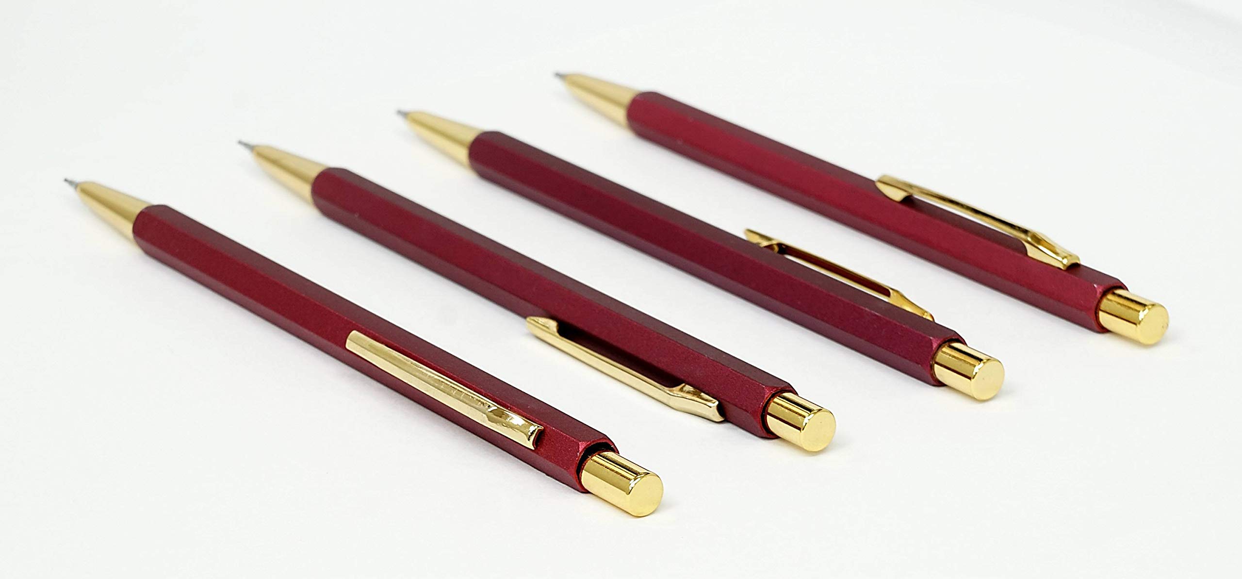 Amazon | 2個パック スリム牛革ペンケース赤 極細ノック式消しゴム黒と