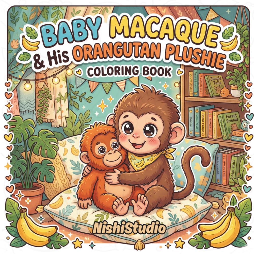 Baby Macaque & His Orangutan Plushie: Bold & Easy Cozy Coloring Book: Adorable, Stress-Free Coloring Pages Filled with Cute Baby Monkey Moments, Cozy Scenes, and Comforting Soft-Life Vibes