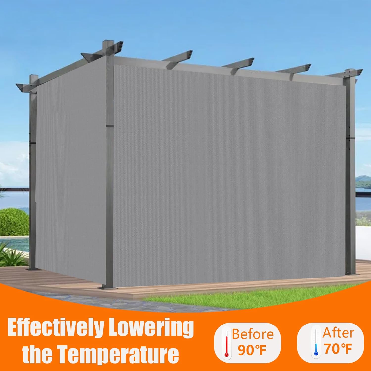 90% 6x6ft Sun Shade Cloth for Outdoor Deck Backyard Patio Garden Pergola Cover Canopy Gray