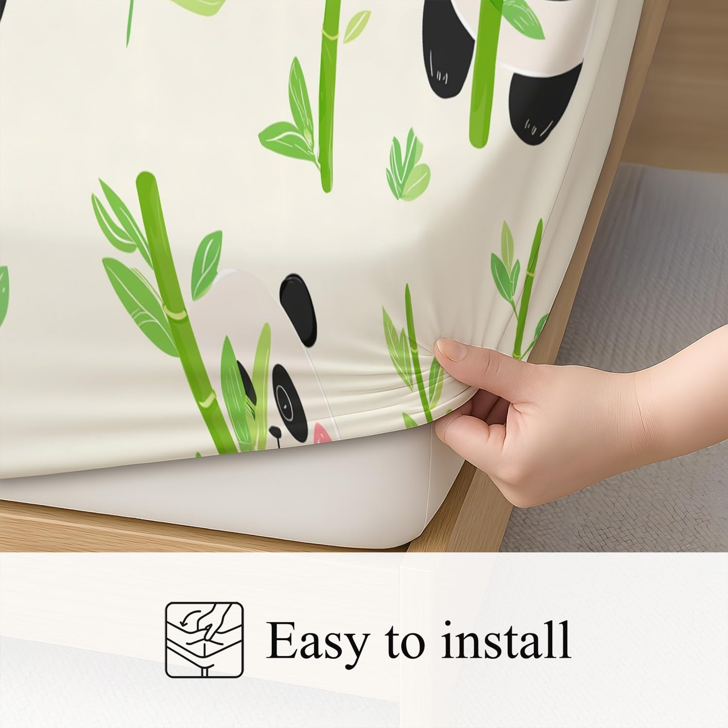 Cartoon Panda Spannbetttuch Süß Großer Panda Tiere Bambuswald Spannbettlaken 200 x 200 x 30 cm 3teilig Mikrofaser Bettwäsche Set mit 2 Kissenbezüge 80 x 80 cm Kein Flachbettlaken