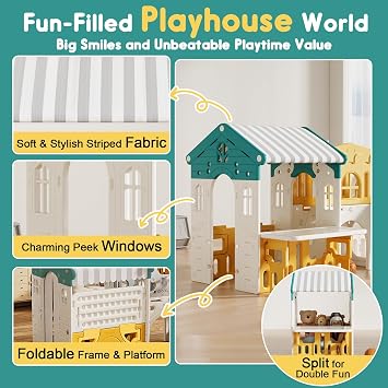 Playground Playsets Outdoor Playhouse 10 in 1 Toddler Slide with Rock Climber with Basketball, Hoop, Storage, playroom Upgraded